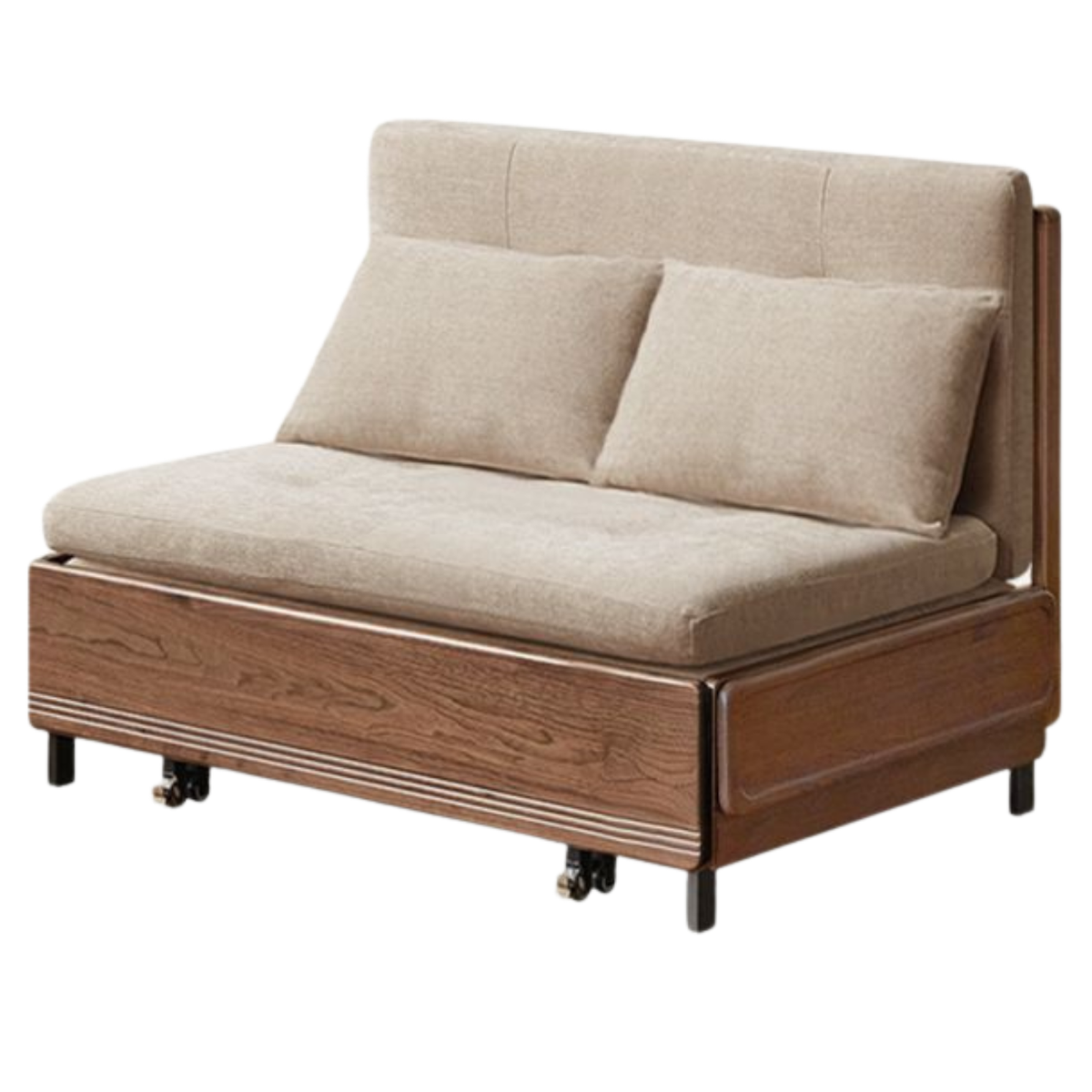 Black Walnut, Oak Solid Wood Sleeper Chair-sofa Bed with Attached Fold-Out Side Tray