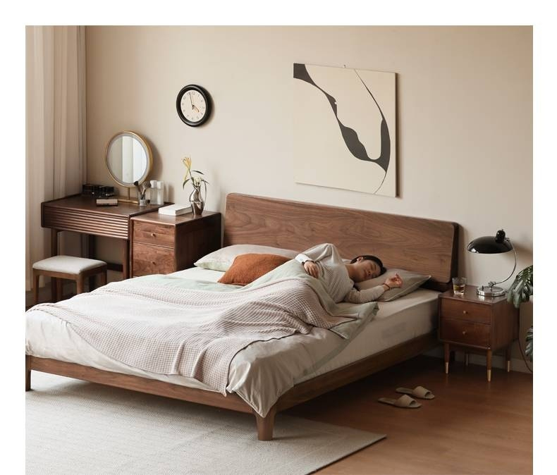 North American Black Walnut, Oak, Catalpa Solid Wood Modern Minimalist Bed