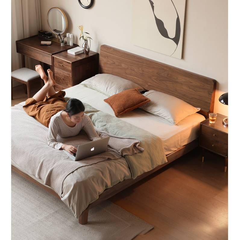 North American Black Walnut, Oak, Catalpa Solid Wood Modern Minimalist Bed