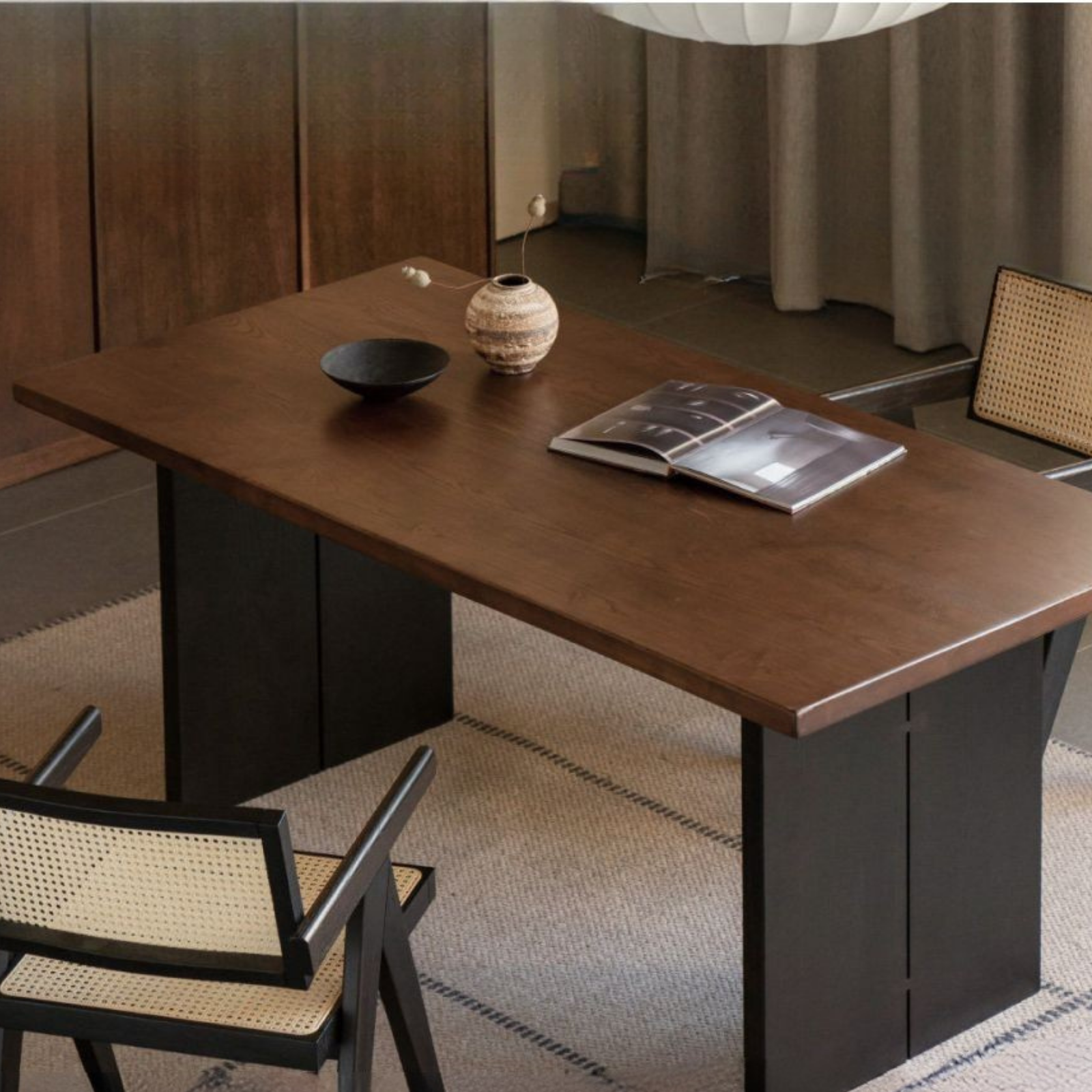 Ash, Black Walnut Solid Wood Dining Table with Wide Board and Natural Edges