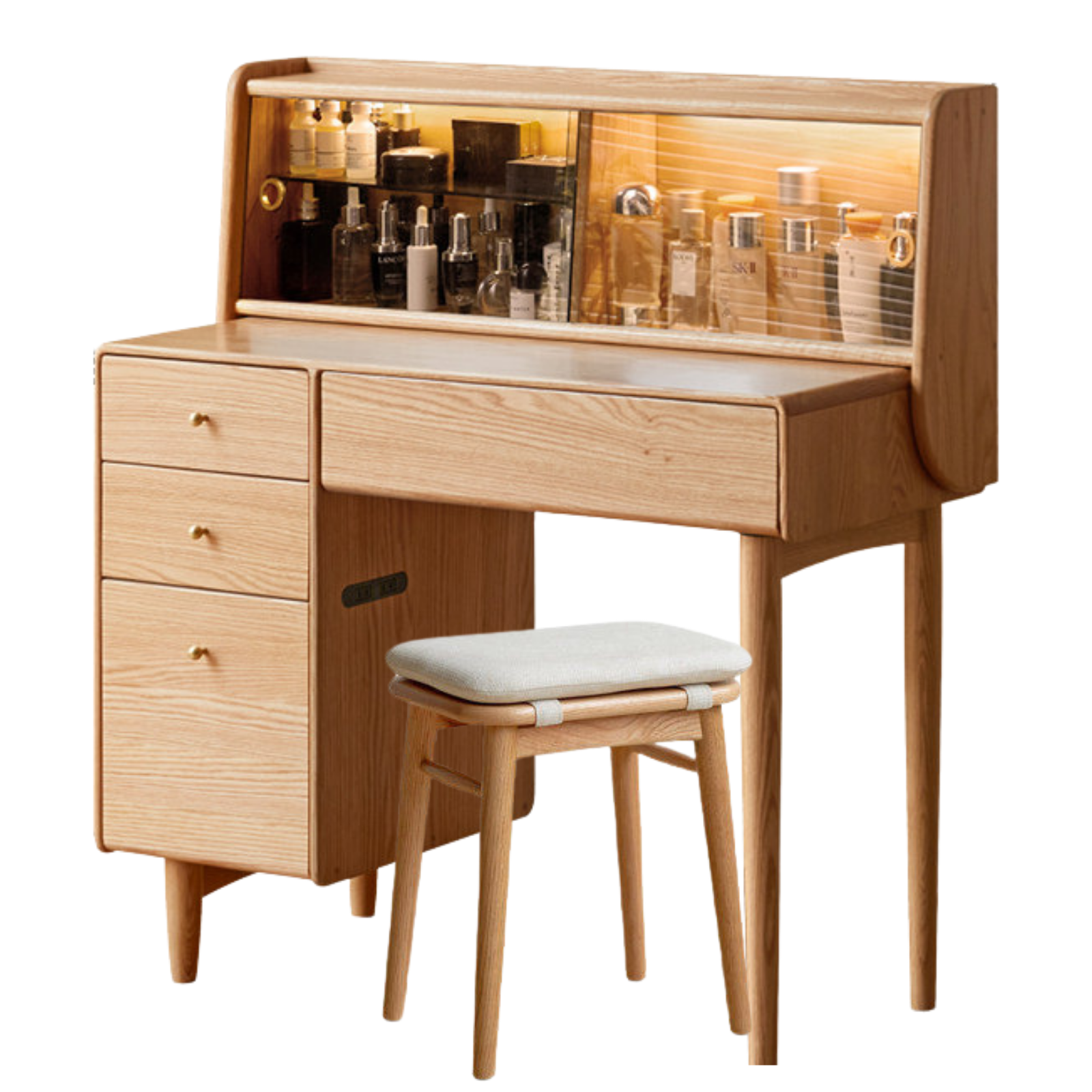 Oak Solid Wood Vanity Table Atmosphere With Lights.