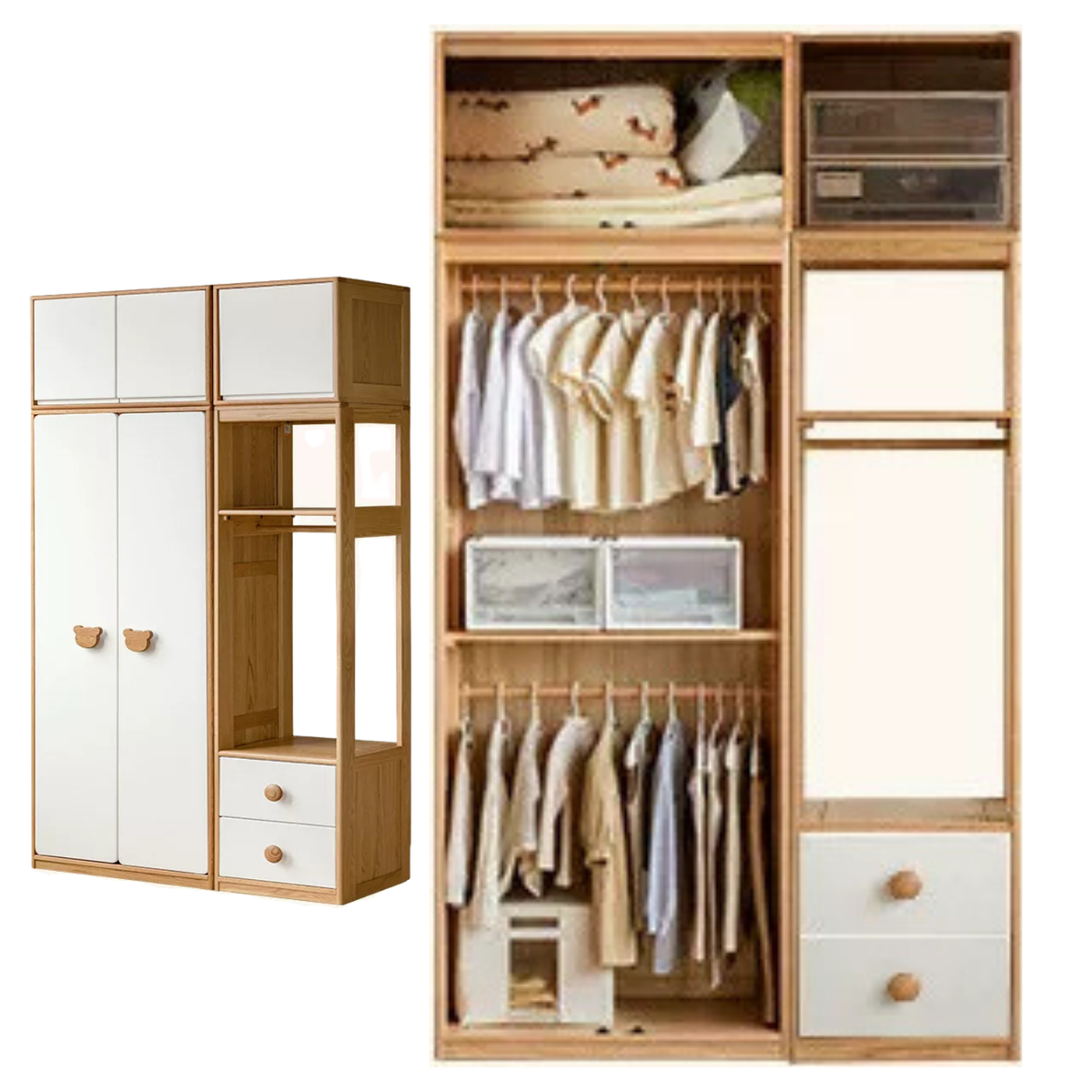 Oak Solid Wood Kids Wardrobe Combination