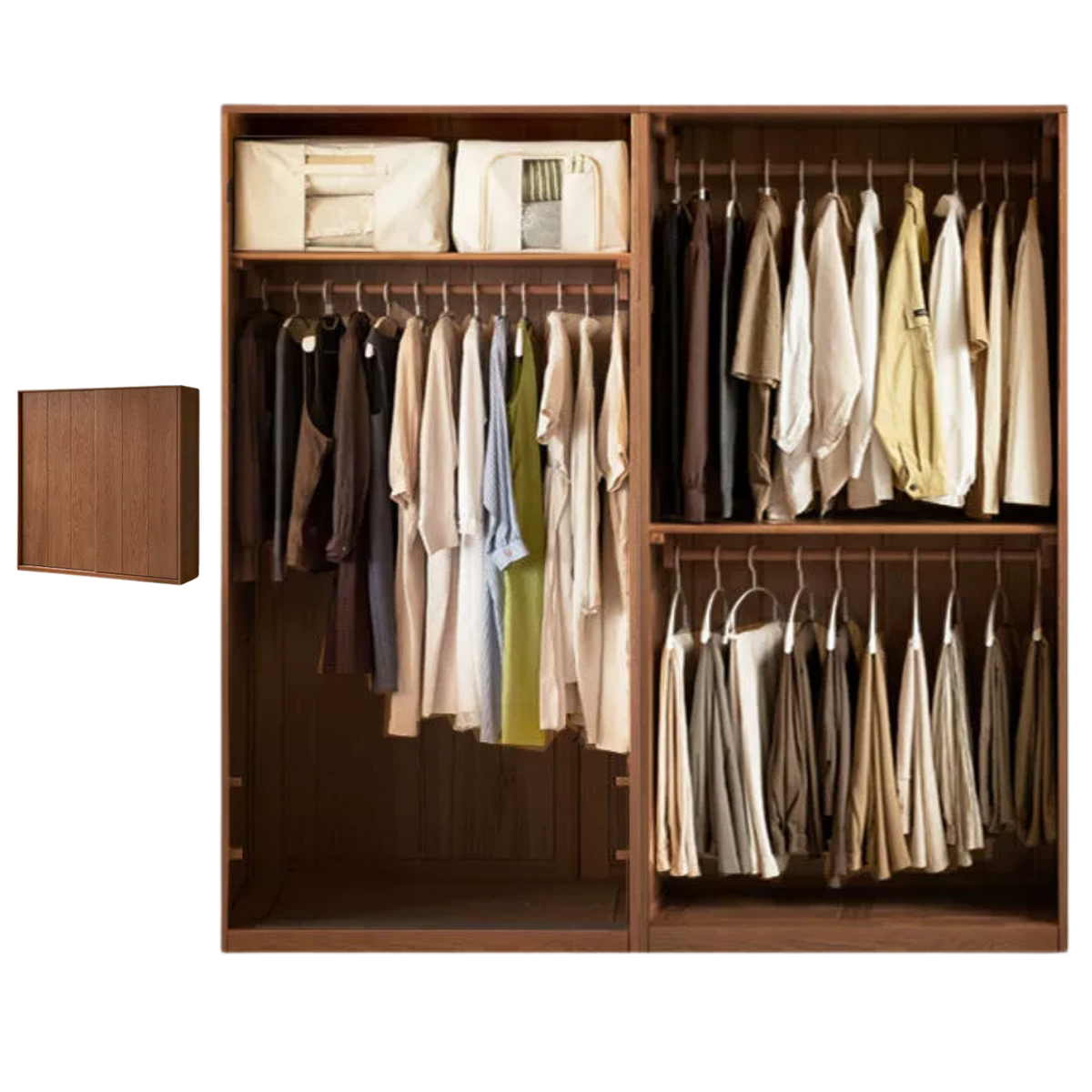 Oak Solid Wood Modern Wardrobe with Hybrid Hinged and Sliding Door Layout