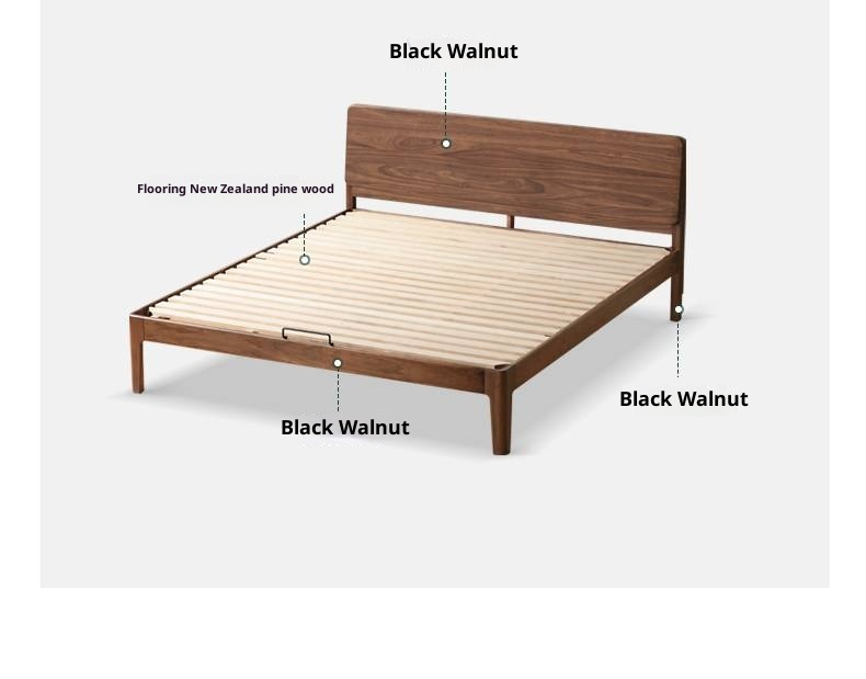 North American Black Walnut, Oak, Catalpa Solid Wood Modern Minimalist Bed