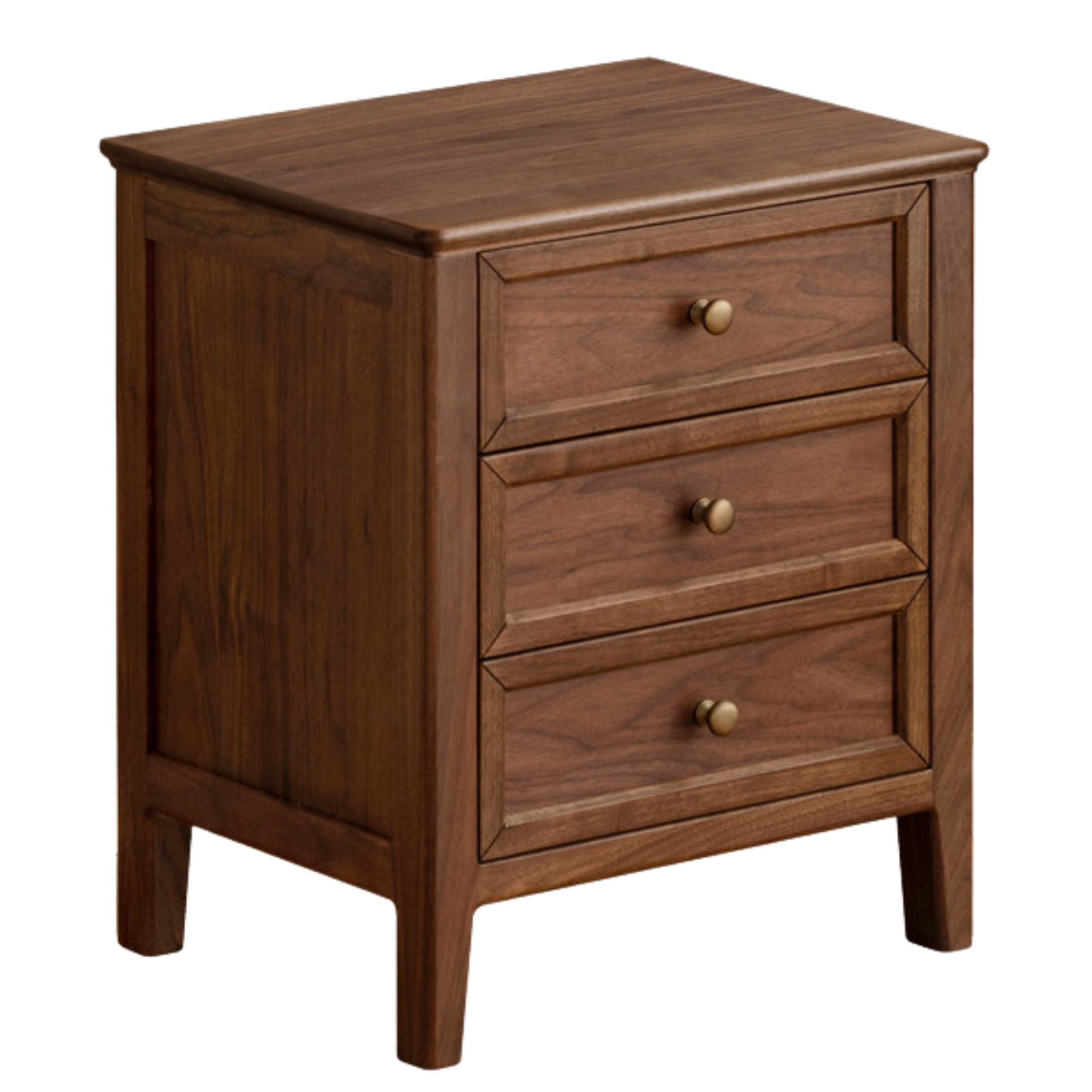 Black Walnut, Poplar Solid Wood Retro Three-Drawer Nightstand
