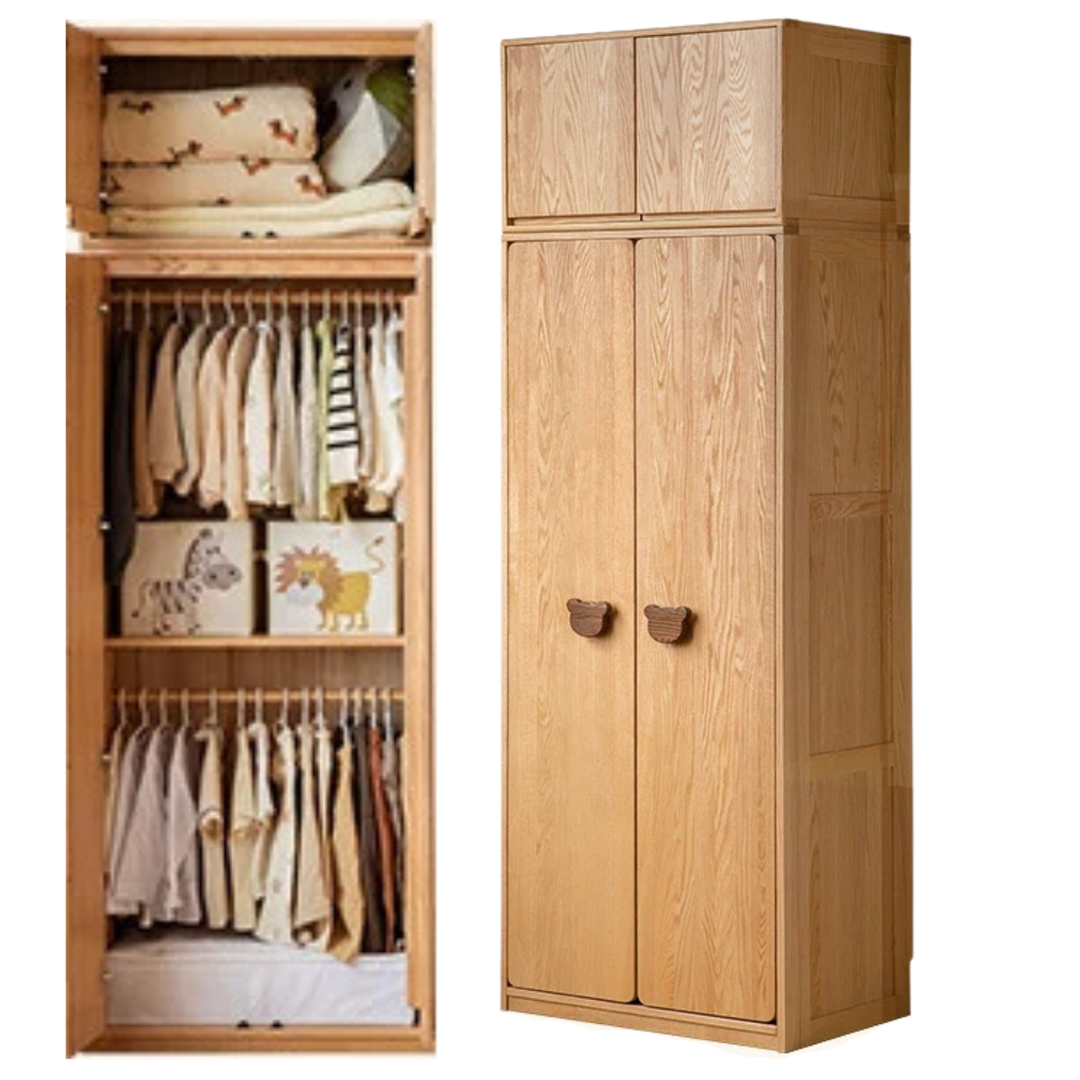 Oak Solid Wood Kids Wardrobe