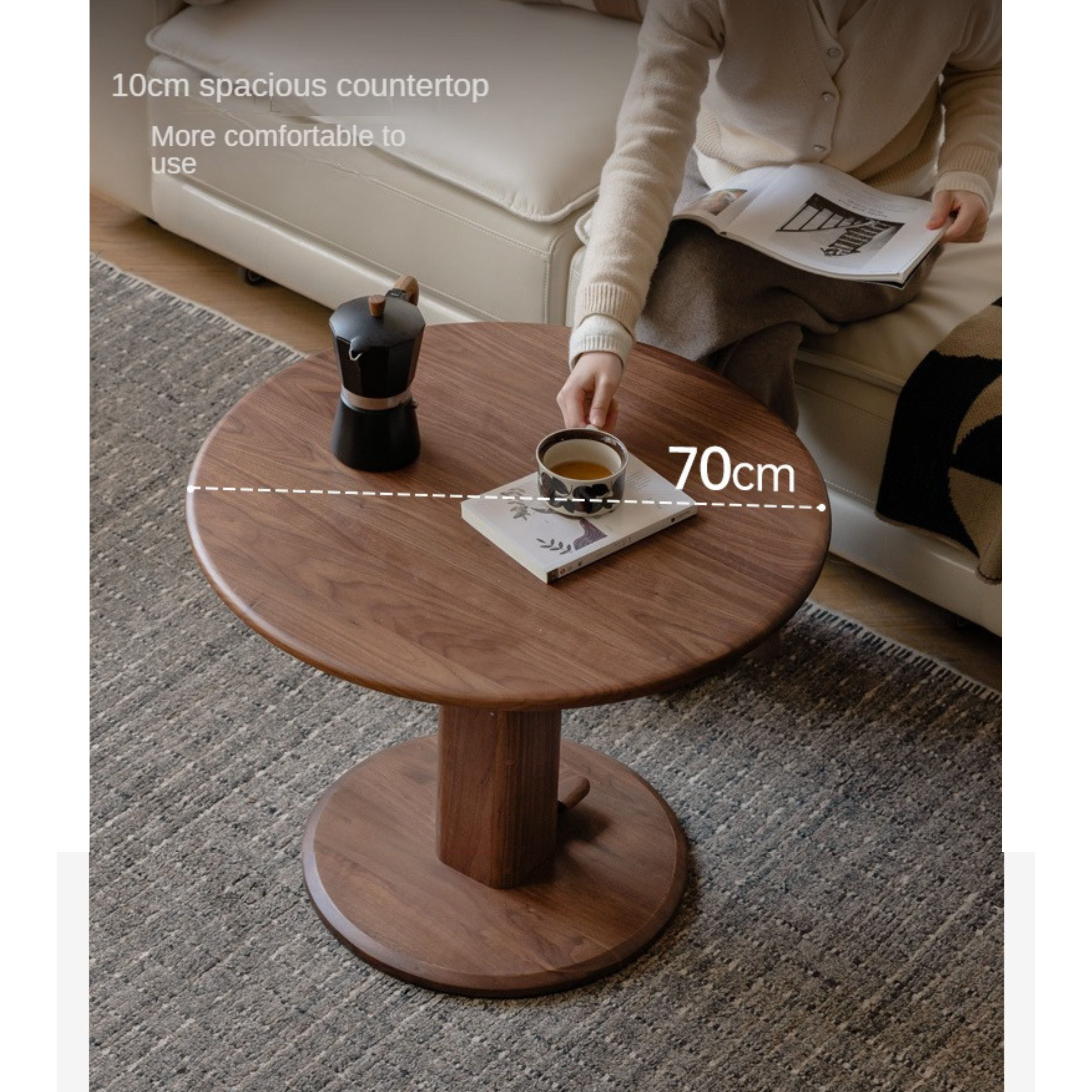 Black Walnut Round Solid Wood Coffee Table