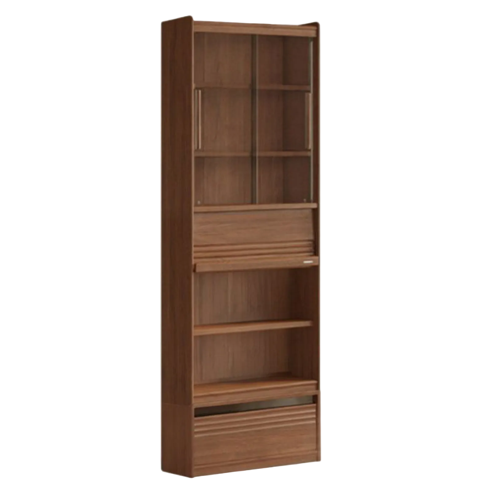 Black Walnut Solid Wood Integrated Wall Bookcase with Floor Display