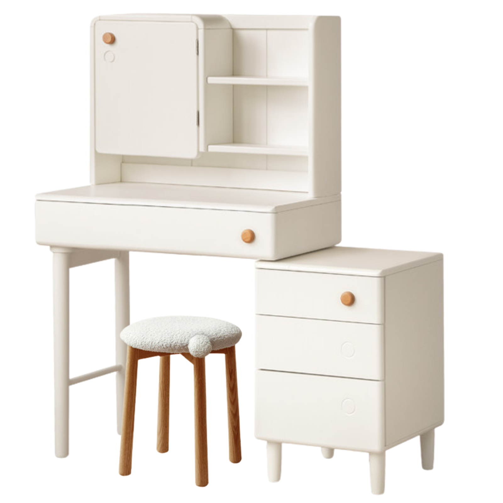 Solid Rubberwood Cream Style Vanity Table With Makeup Mirror.