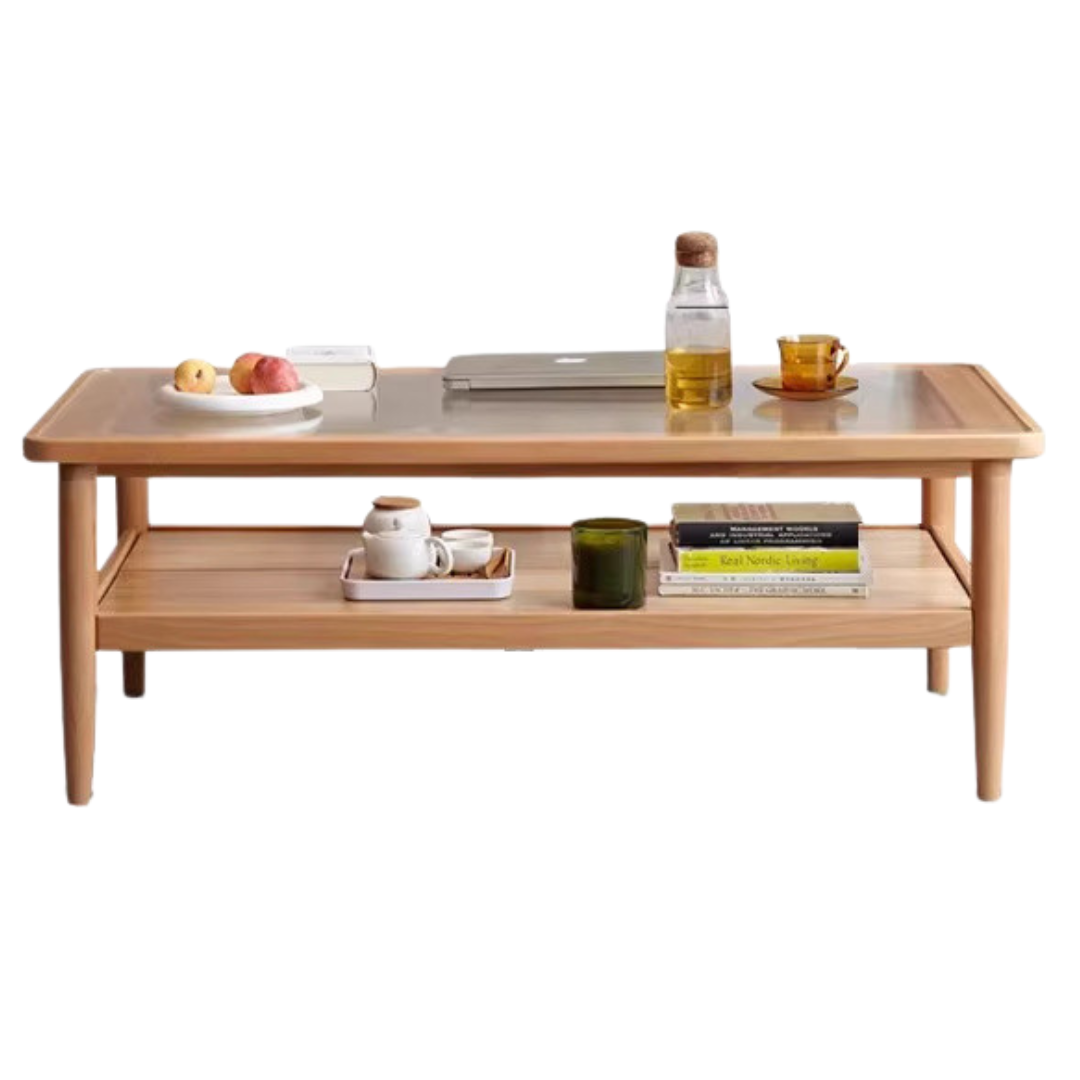 Beech solid wood glass coffee table Nordic -