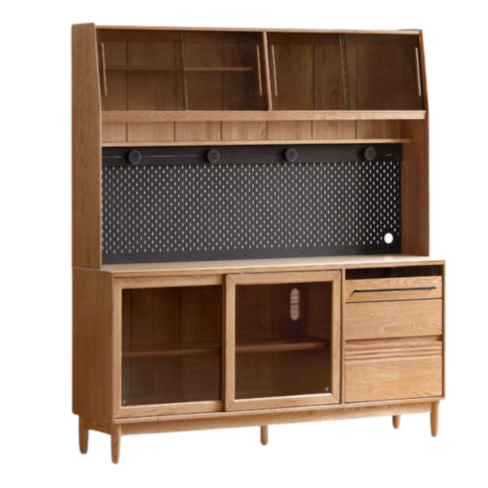 Oak Solid Wood Buffet Cabinet with Slab Surface, Sideboard