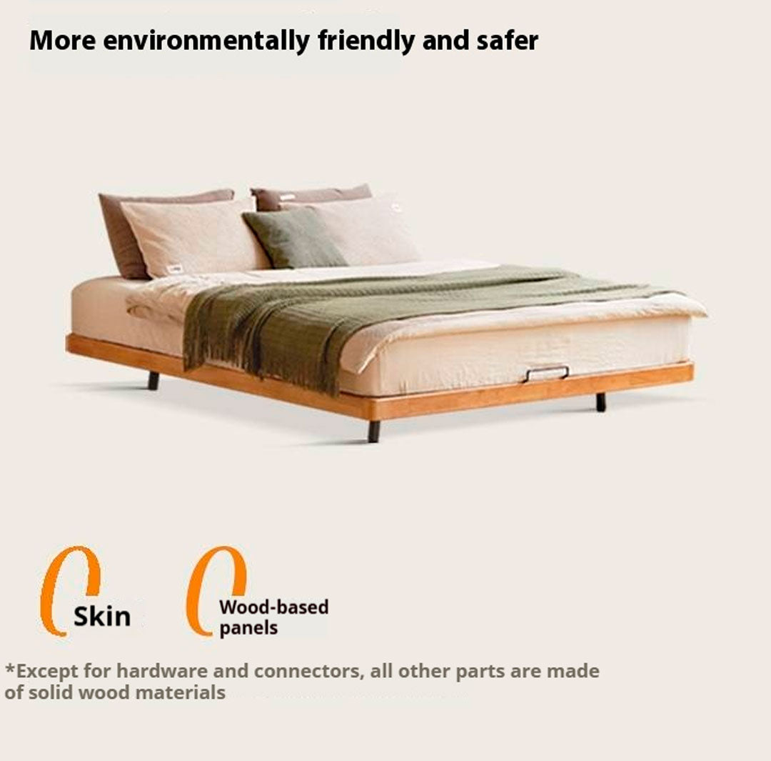 Rubberwood Solid Wood Japanese Style Suspended Platform Bed, Headboard-Free Bed