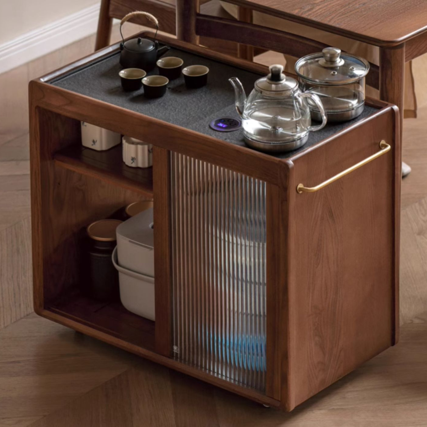 Ash, Oak, Black Walnut Solid Wood Mobile Tea Cabinet