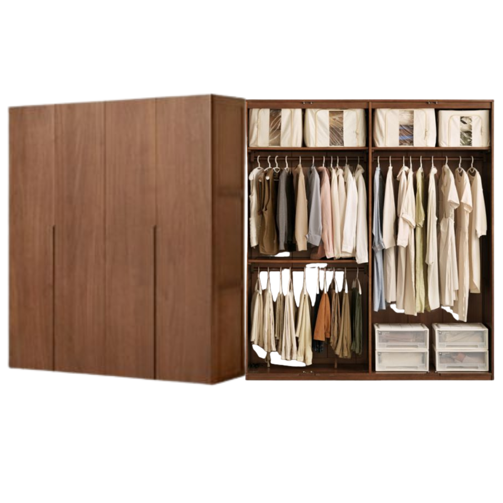 Black Walnut, Sandalwood Solid Wood Modern Style Wardrobe