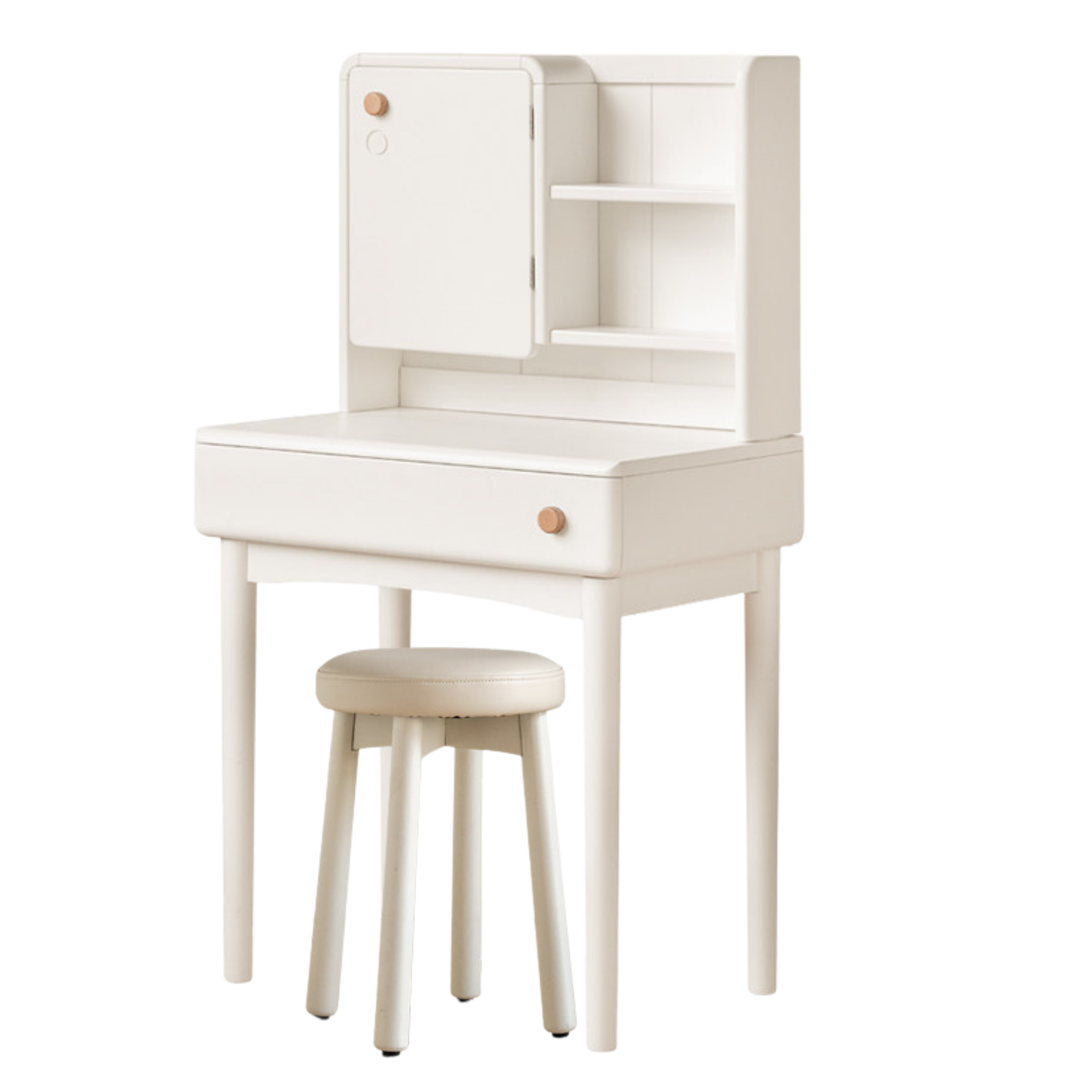 Solid Rubberwood Cream Style Vanity Table With Makeup Mirror.