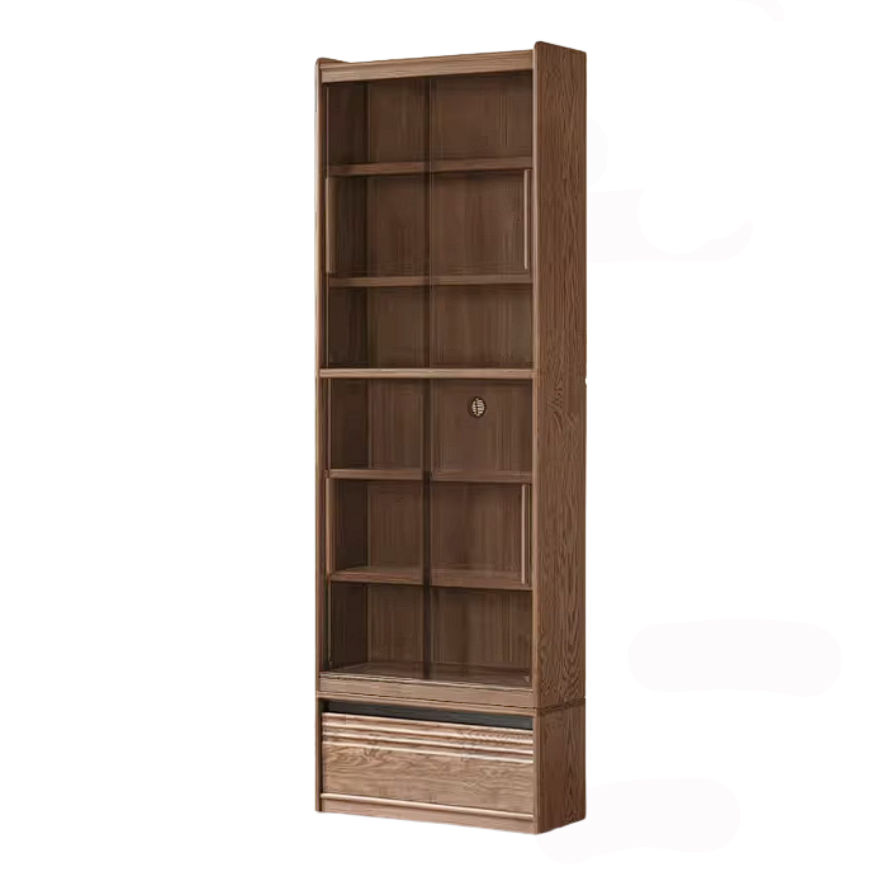 Ash Solid Wood Bookcase with Wall-Mounted Display and Storage Cabinet