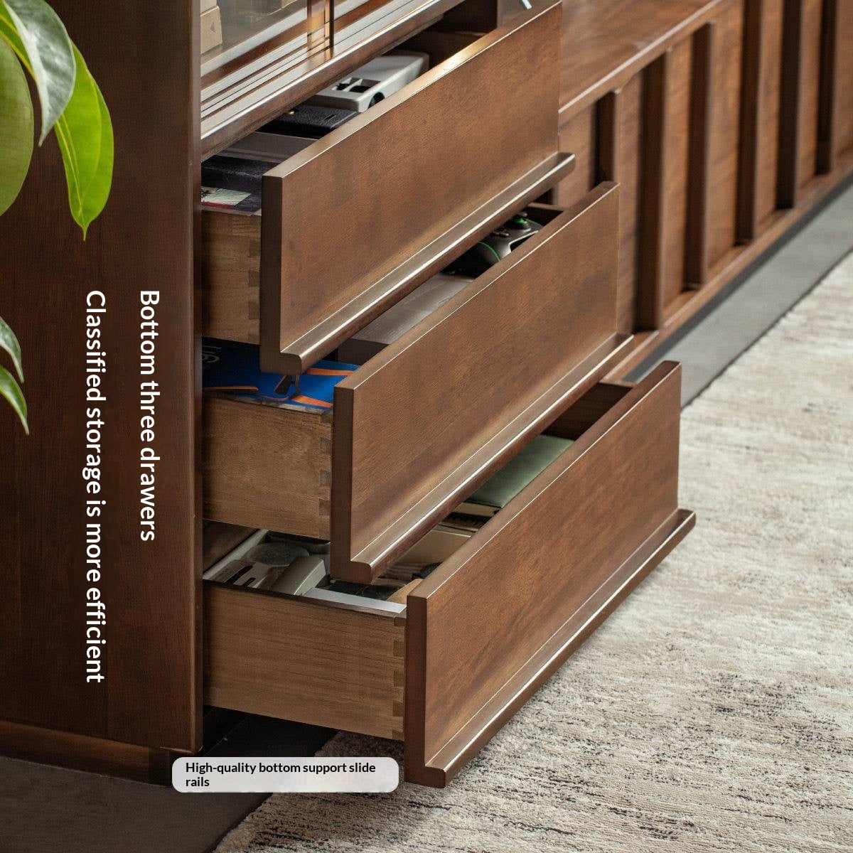 Sandalwood Solid Wood Tall Side Cabinet with Louvered Sliding Door and LED Lighting