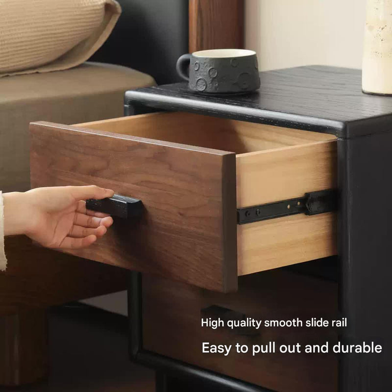Black Walnut + Oar Solid Wood Two-Tone 2-Drawer Nightstand with Black Legs and Bar Pulls