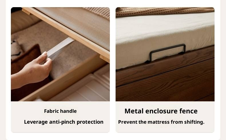 Oak, Rubberwood Solid Wood Platform Box Bed, Headboard-Free Bed Modern Minimalist