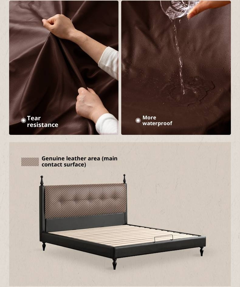 Luxury Genuine Leather Soft Backrest Bed, American Retro Style