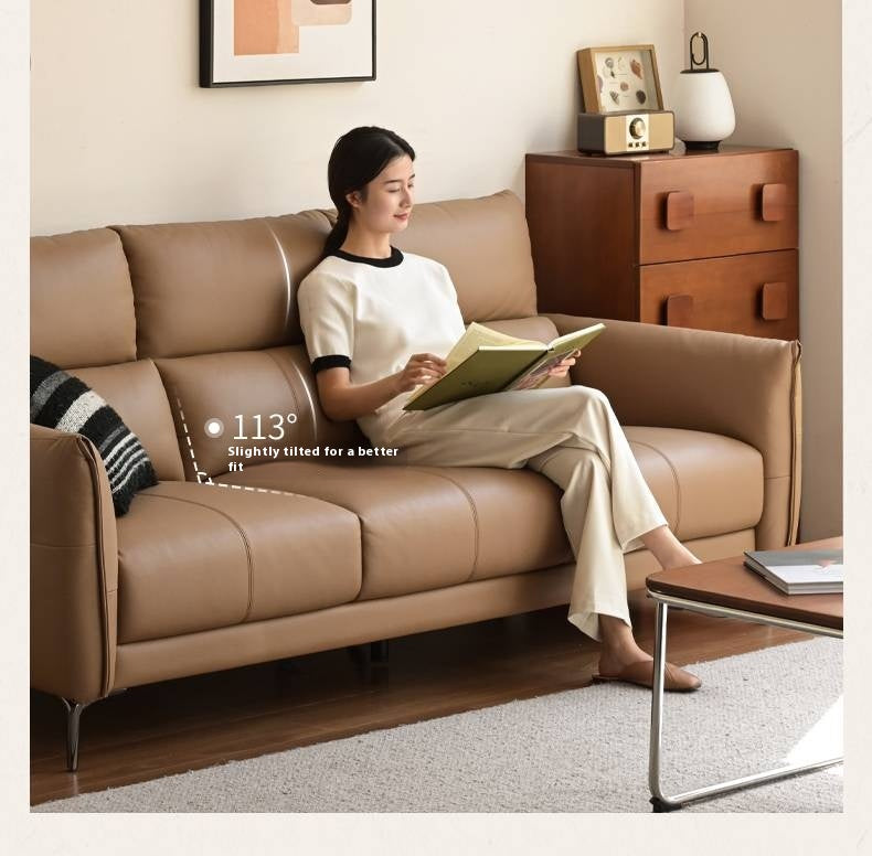 Genuine Leather High-Back Modern Sofa