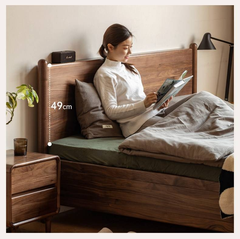 Black Walnut Solid Wood Adjustable Storage Bed with Flat Panel Headboard