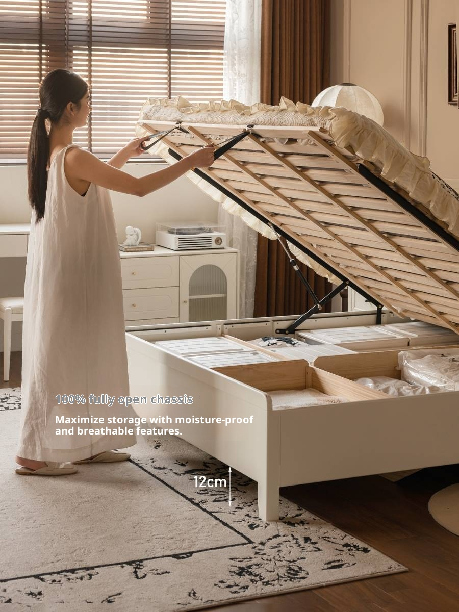 Rubberwood Solid Wood White Large Box Bed American Style