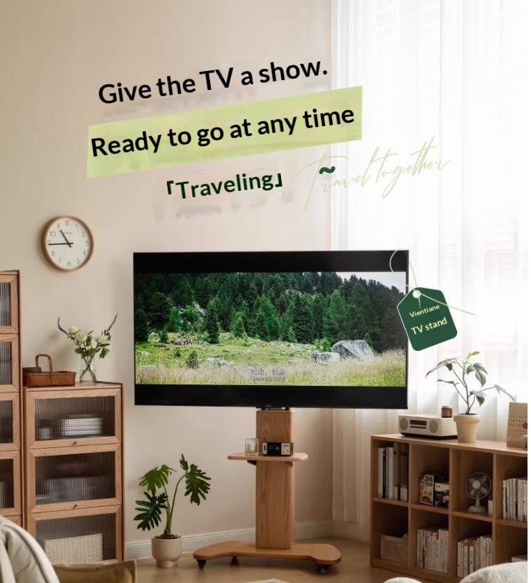 Oak Solid Wood TV Stand, Mobile Floor to Floor TV Cabinet.