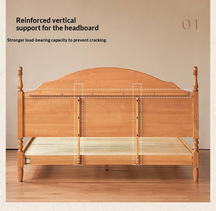 Birch Solid Wood Bed — French Retro Style, Large Slab Design, Mid-Range Style