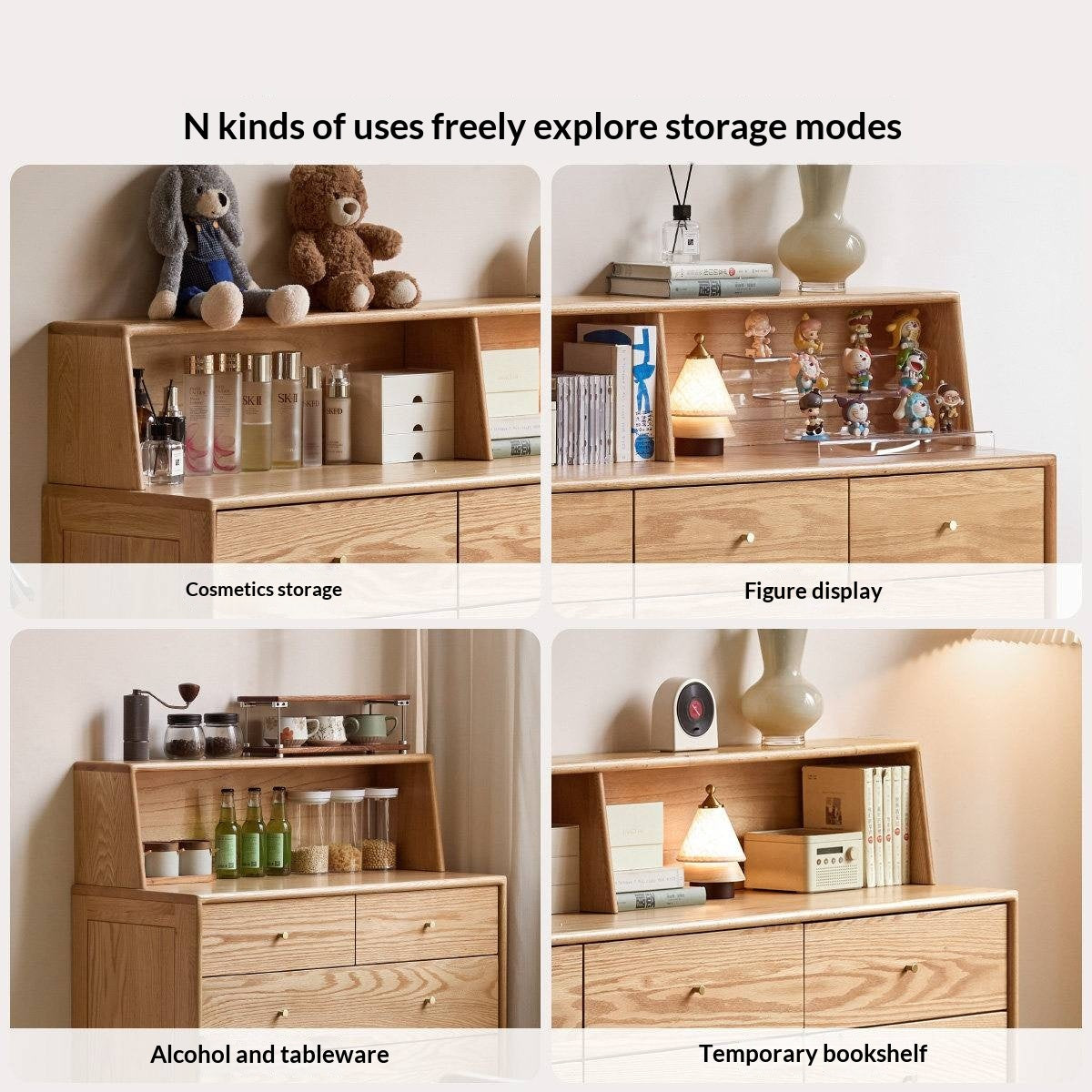 Oak Solid Wood Desktop Storage Rack Hutch Top Organizer