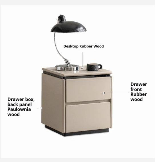 Solid RubberWood Gray Nightstand with Metal Legs