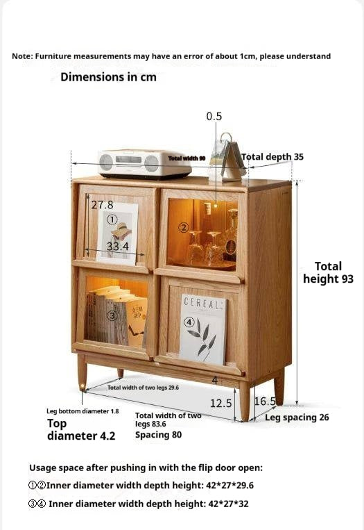 Oak, Сherry, Ash Solid Wood Four-Door Bookcase with Light, Magazine Cabinet