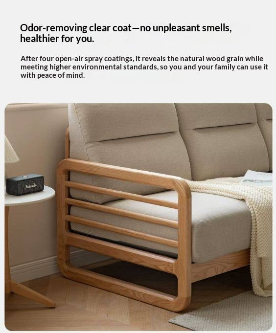 Oak solid Wood Floor-Standing Fabric Sofa with Wood Armrests
