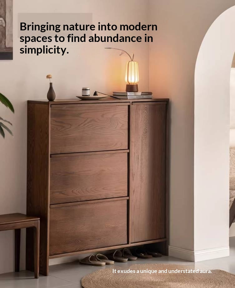 Oak Solid Wood Shoe Cabinet with Wabi-Sabi Style Storage Design