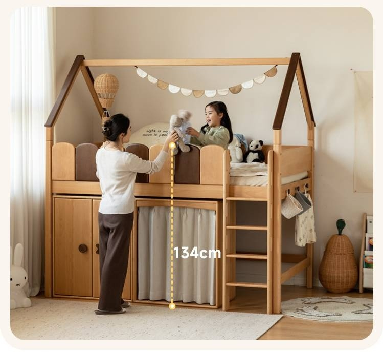 Beech Solid Wood Children's Treehouse Bed Multifunctional Loft Bed