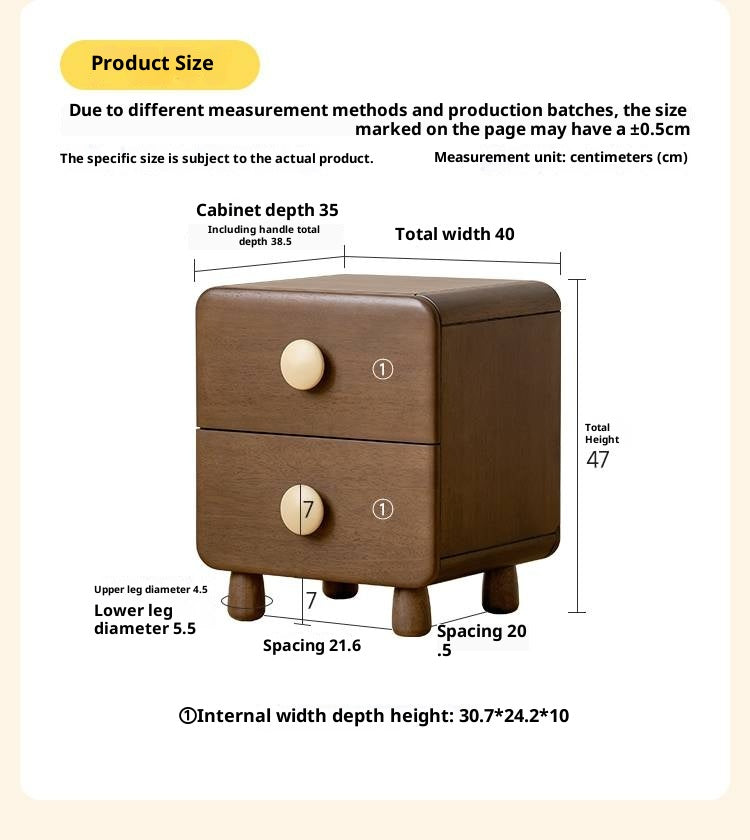 Solid Rubberwood Solid Wood Retro Style Children's Nightstand