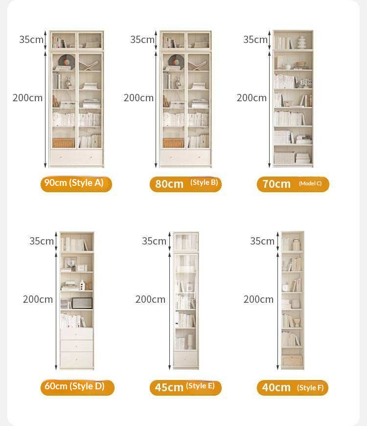 Oak Solid Wood Combination Bookcase Glass Door Floor-to-ceiling Bookshelf
