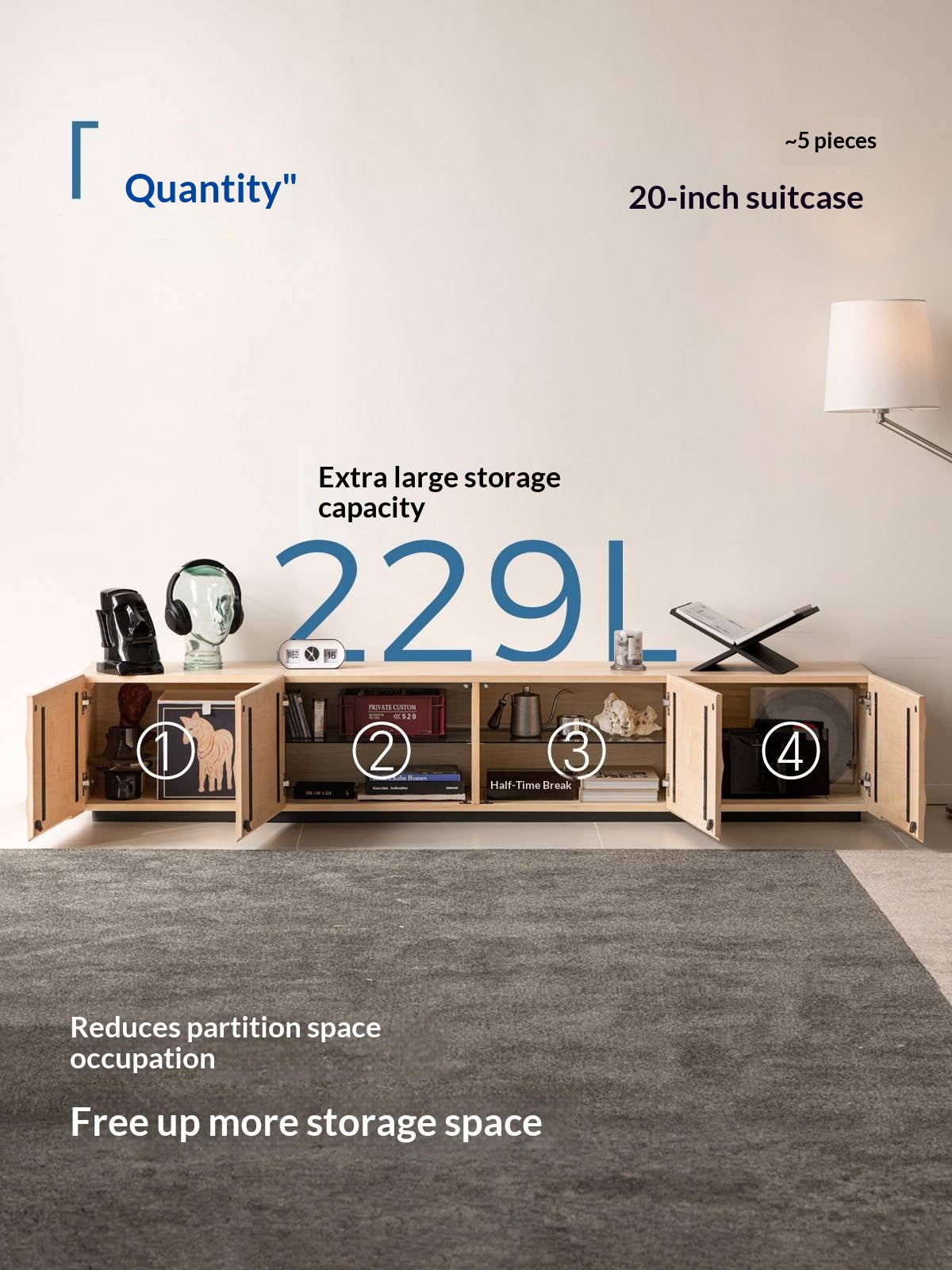 North American Hard Maple Solid Wood TV Cabinet with Modern Minimalist Design and Large Capacity