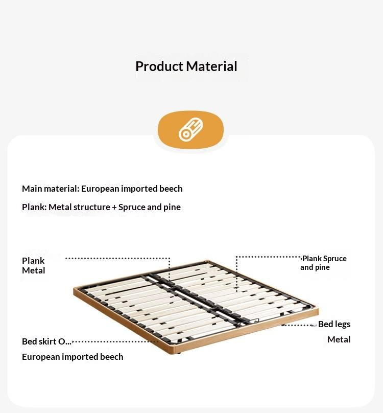 Beech Solid Wood Platform Bed, Headboard-Free Bed, Flush-Edge Floating Bed