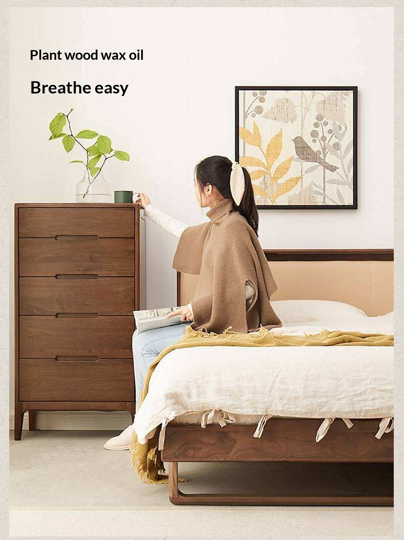 Ash Solid Wood Leather Soft Bed