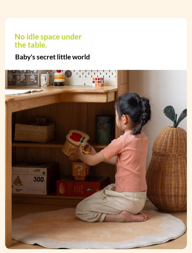 Oak Solid Wood Children's Study Desk, Bookshelf, Wardrobe