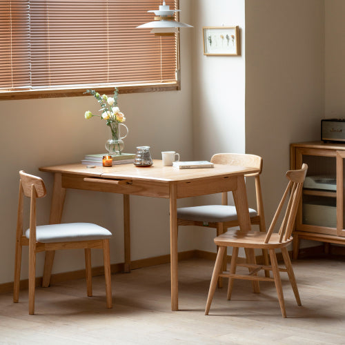 Oak Solid Wood Retractable Folding Dining Table