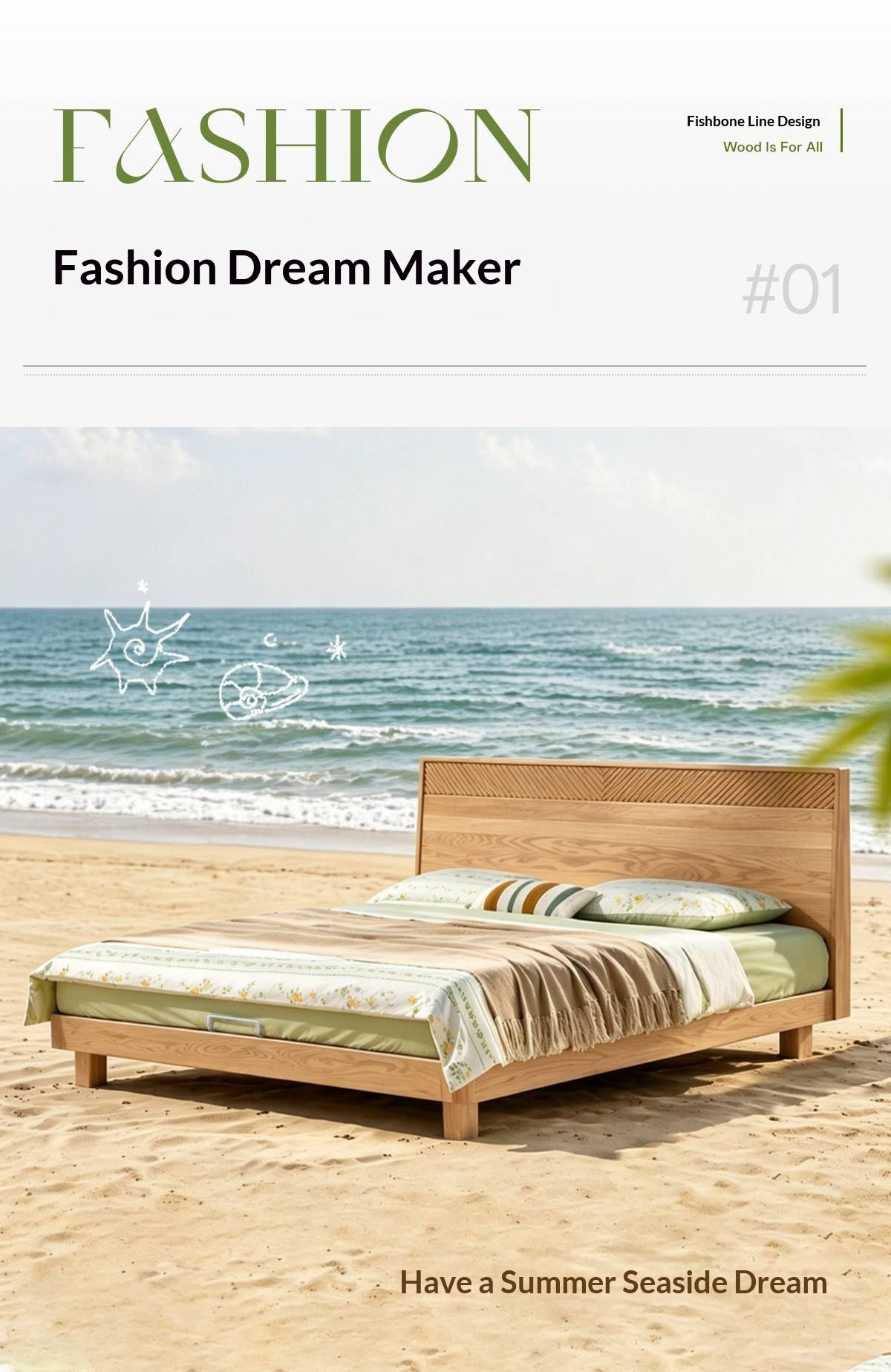 Oak Solid Wood Platform Bed with Grooved Panel Headboard Accent
