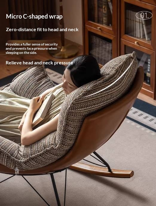 Egg Shell Lounge Chair with Rocking Base, Upholstered Cocoon Accent Chair Beech Legs