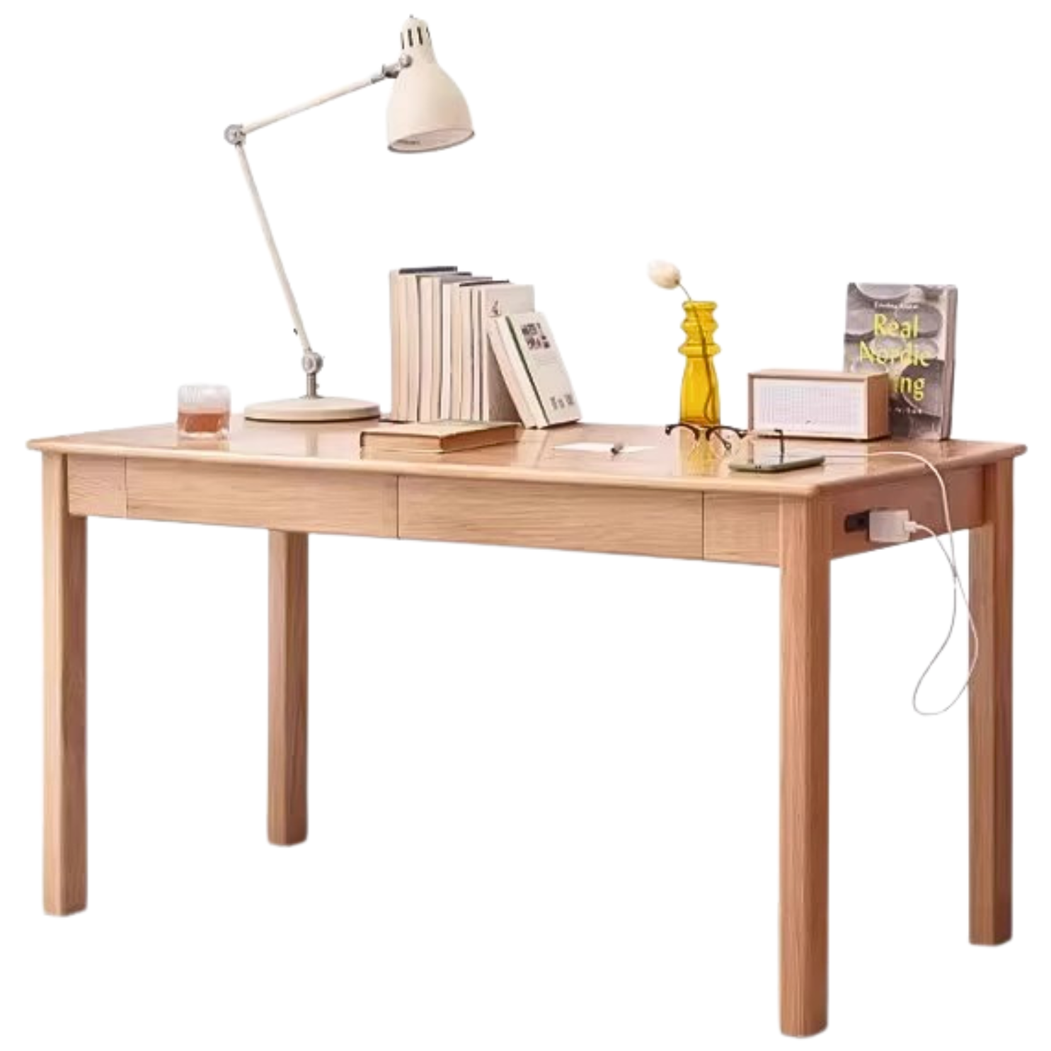 Oak, Ash Solid Wood USB Office Desk