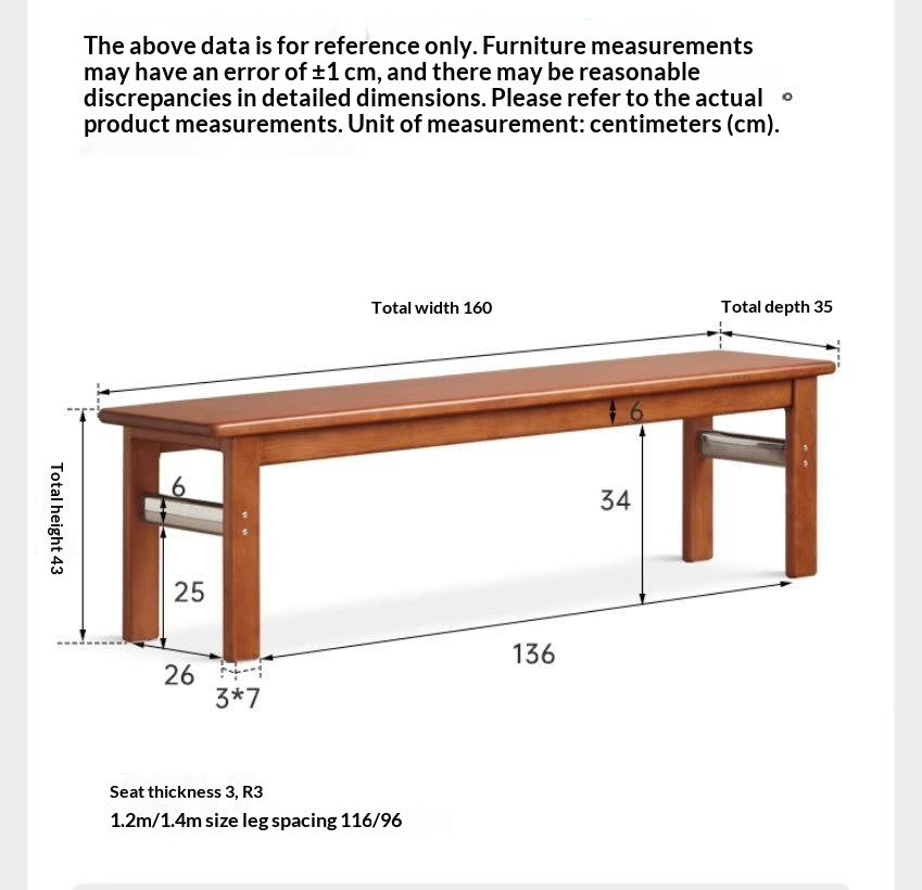 Tulipwood Solid Wood Vintage Style Long Bench