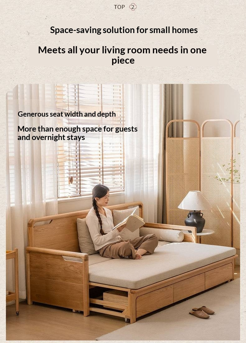 Oak Solid Wood Retractable Multifunctional Box Sofa Bed.