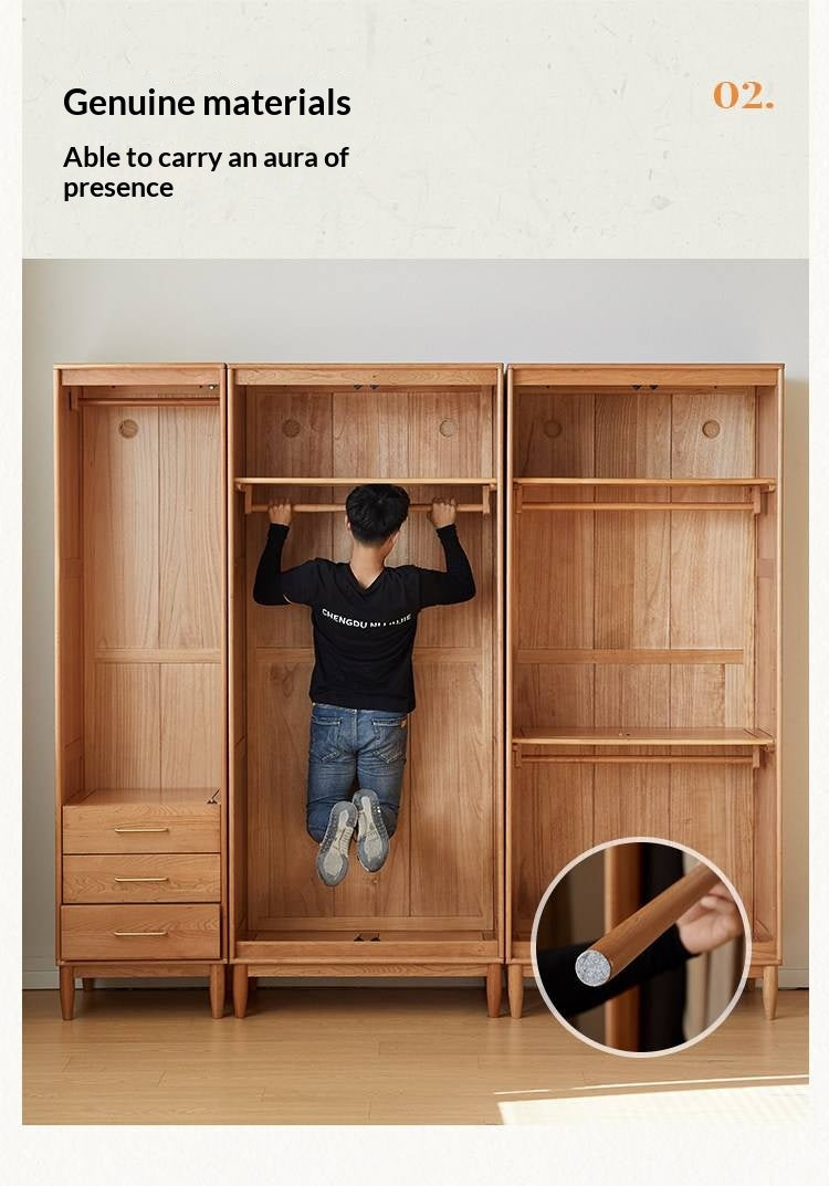 Cherry Solid Wood Wardrobe with Soft Modern Proportions
