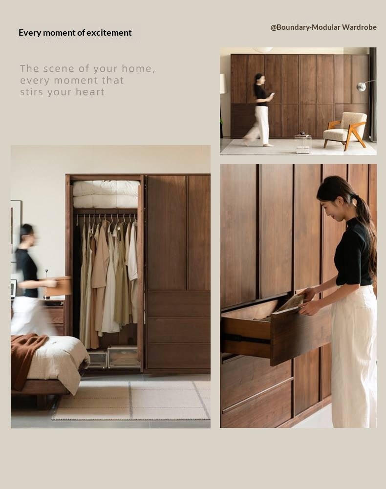 Black Walnut Solid Wood Italian Light Luxury Wardrobe