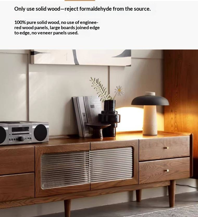 Ash Solid Wood TV Cabinet Minimalist Rock Plate